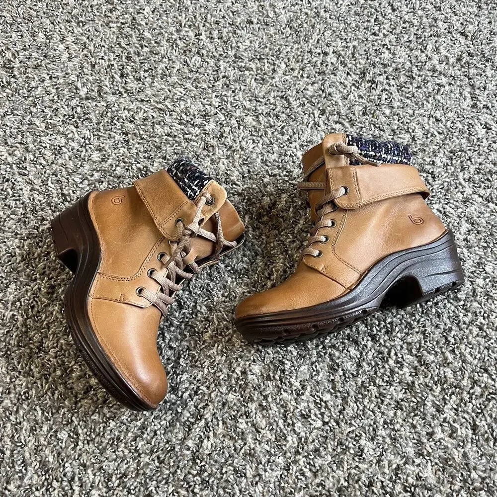Bionica Boots Womens 6 M Romulus Lace Up Foldover Ankle Camel Brown Leather